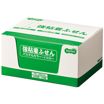 TANOSEE 強粘着ふせん 75×25mm パステルカラー・イエロー 1セット(60冊:20冊×3パック)