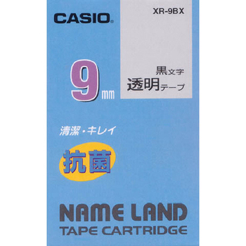 カシオ NAME LAND 抗菌テープ 9mm×5.5m 透明/黒文字 XR-9BX 1個