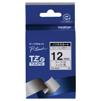 ブラザー ピータッチ TZeテープ ノンラミネートテープ 12mm 白/黒文字 TZE-N231 1個