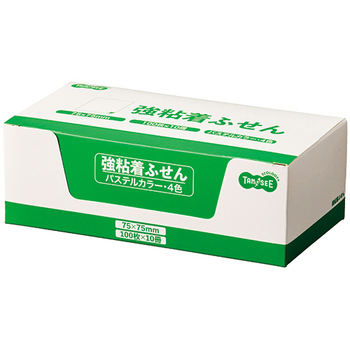 TANOSEE 強粘着ふせん 75×75mm パステルカラー・4色 1セット(30冊:10冊×3パック)