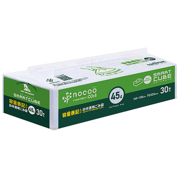 日本サニパック nocoo 容量表記ごみ袋 スマートキューブ 白半透明 45L 0.023mm CHT45 1パック(30枚)