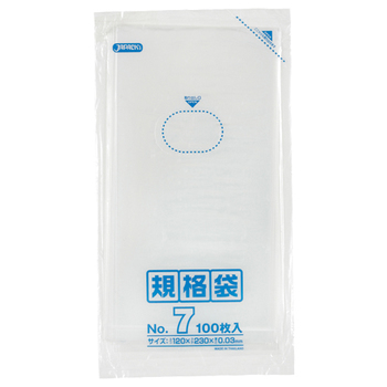 ジャパックス 規格袋 7号 ヨコ120×タテ230×厚み0.03mm K-07 1パック(100枚)