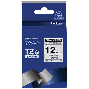 ブラザー ピータッチ TZeテープ フレキシブルIDテープ 12mm 白/黒文字 TZE-FX231 1個