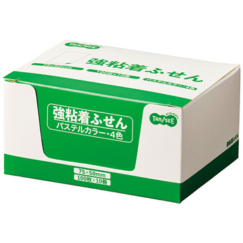 TANOSEE 強粘着ふせん 75×50mm パステルカラー・4色 1パック(10冊)