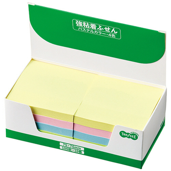 TANOSEE 強粘着ふせん 75×75mm パステルカラー・4色 1パック(10冊)