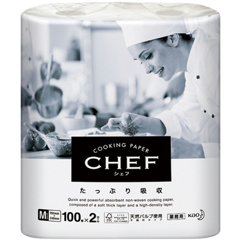 花王 クッキングペーパー CHEF(シェフ) たっぷり吸収 M 100カット/ロール 1パック(2ロール)