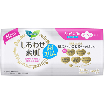 花王 ロリエ しあわせ素肌 通気超スリムタイプ ふつうの日用20.5cm 羽つき 1パック(24個)