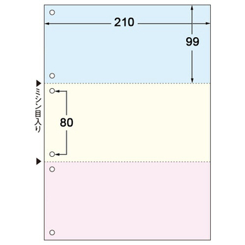 TANOSEE マルチプリンタ帳票(FSC森林認証紙) 複写タイプ A4 ノーカーボン カラー 3面 6穴 1箱(500枚:100枚×5冊)