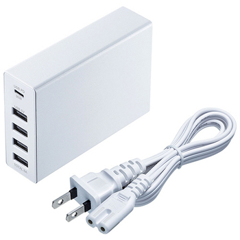 サンワサプライ USB Power Delivery対応AC充電器 5ポート 合計60W ホワイト ACA-PD57W 1個