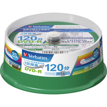 バーベイタム 録画用DVD-R 120分 1-16倍速 ホワイトワイドプリンタブル スピンドルケース VHR12JP25V1 1パック(25枚)