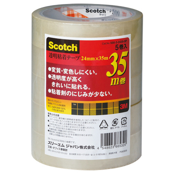 3M スコッチ 透明粘着テープ 24mm×35m 500-3-2435-5P 1パック(5巻)