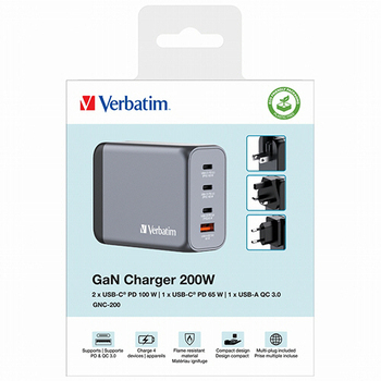 バーベイタム 200W PD急速充電対応 GaNチャージャー 4ポート 32204 1個