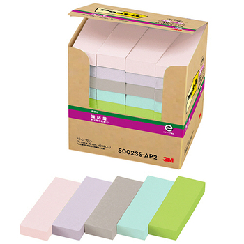 3M ポスト・イット 強粘着ふせん 再生紙 75×25mm パステルカラー5色 5002SS-AP2 1パック(40冊)