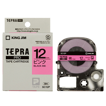 キングジム テプラ PRO テープカートリッジ パステル 12mm ピンク/黒文字 SC12P 1セット(5個)