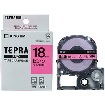 キングジム テプラ PRO テープカートリッジ パステル 18mm ピンク/黒文字 SC18P 1セット(5個)
