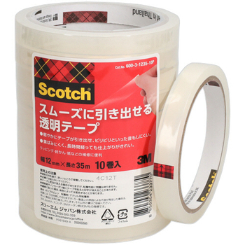 3M スコッチ 透明粘着テープ 12mm×35m 600-3-1235-10P 1パック(10巻)