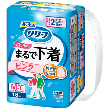 花王 リリーフ パンツタイプ まるで下着 2回分 ピンク M-L 1セット(108枚:18枚×6パック)