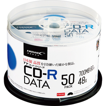 ハイディスク データ用CD-R 700MB 48倍速 ホワイトワイドプリンタブル スピンドルケース TYCR80YP50SP 1パック(50枚)