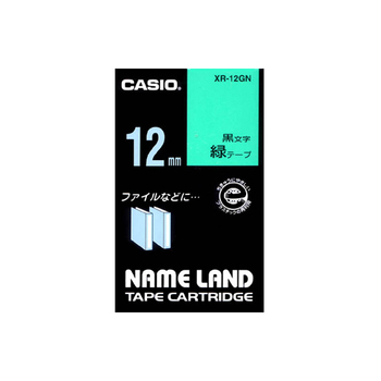 カシオ NAME LAND スタンダードテープ 12mm×8m 緑/黒文字 XR-12GN 1個
