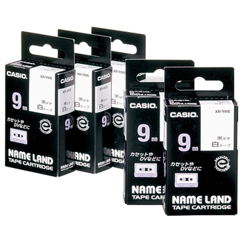 カシオ NAME LAND スタンダードテープ 9mm×8m 白/黒文字 XR-9WE 1セット(5個)