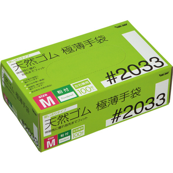 川西工業 天然ゴム極薄手袋 粉付 M #2033 1箱(100枚)