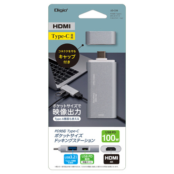 ナカバヤシ PD対応 Type-C ポケットサイズドッキングステーション シルバー UD-C08SL 1個