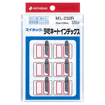 ニチバン マイタック ラミネートインデックス 保護フィルム付 中 23×29mm 赤枠 ML-232R 1パック(120片:12片×10シート)