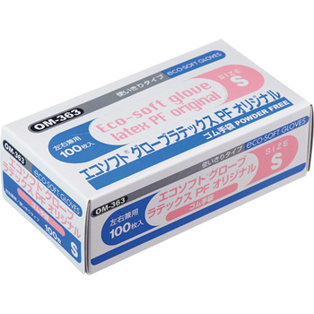 オカモト エコソフトグローブ ラテックス パウダーフリー S ナチュラル OM-363-S 1セット(1000枚:100枚×10箱)