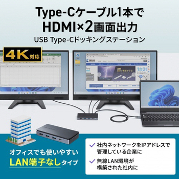サンワサプライ ドッキングステーション(HDMI×2画面出力・LAN端子なし) USB-CVDK17 1台