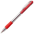 TANOSEE ノック式油性ボールペン(グリップ付) 0.7mm 赤 (軸色:クリア) 1セット(100本:10本×10箱)