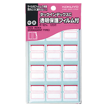 コクヨ タックインデックスC 透明保護フィルム付 中 23×21mm 赤枠 タ-121R 1パック(120片:12片×10シート)