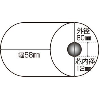 TANOSEE 感熱レジロール紙 ノーマルタイプ 58×80×12mm 75μ 1パック(5巻)