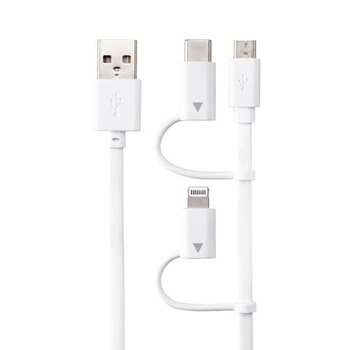 サンワサプライ ライトニング・Type-C・microB 巻き取りUSB 3in1 ケーブル 0.8m ホワイト KB-IPLTM08KW 1個