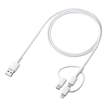 サンワサプライ ライトニング・Type-C・microUSB 3in1 ケーブル 1m ホワイト KB-IPLTCM10 1本