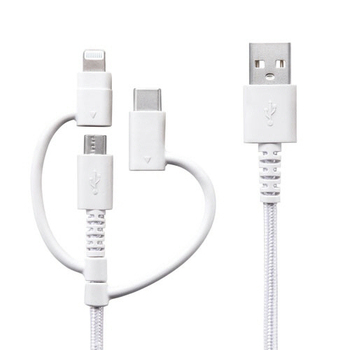 サンワサプライ ライトニング・Type-C・microUSB 3in1 ケーブル 1m ホワイト KB-IPLTCM10 1本