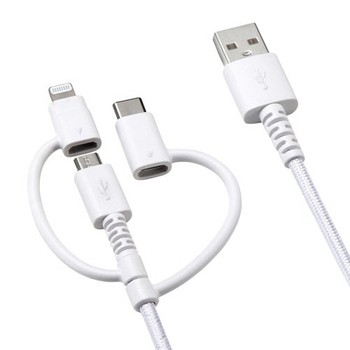 サンワサプライ ライトニング・Type-C・microUSB 3in1 ケーブル 1m ホワイト KB-IPLTCM10 1本