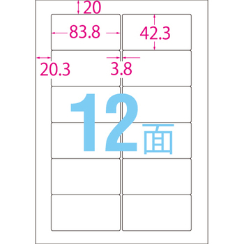 エーワン スーパーエコノミーシリーズ プリンタ用ラベル A4 12面 83.8×42.3mm 四辺余白付 L12CM500N 1箱(500シート)