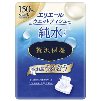 大王製紙 エリエール ウエットティシュー 純水タイプ 贅沢保湿 つめかえ用 1パック(150枚:50枚×3個)