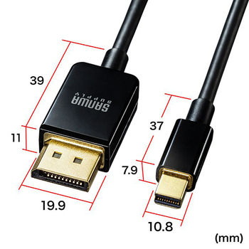 サンワサプライ ミニDisplayPort変換ケーブル (Ver1.4) ブラック 1m KC-DPM14010 1本