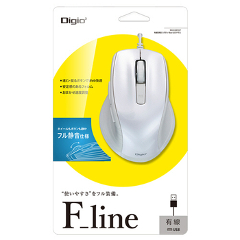 ナカバヤシ F_line 有線静音5ボタン BlueLEDマウス ホワイト MUS-UKF227W 1個