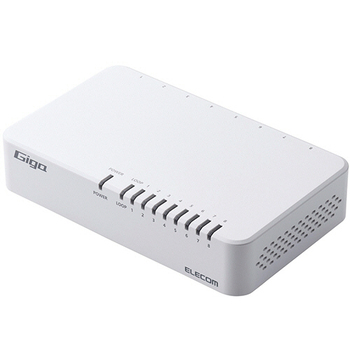 エレコム Giga対応8ポートスイッチ(プラ筐体/ACアダプター) ホワイト RoHS指令準拠(10物質) EHC-G08PA4-W 1台