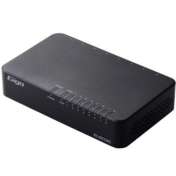 エレコム Giga対応8ポートスイッチ(プラ筐体/ACアダプター) ブラック RoHS指令準拠(10物質) EHC-G08PA4-B 1台