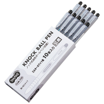 TANOSEE ノック式油性ボールペン(抗菌) 0.7mm 黒 (軸色:ミルキーホワイト) 1箱(10本)