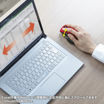 サンワサプライ 静音Bluetoothマウス(サイドホイール付き) 5ボタン レッド MA-BBS523R 1個