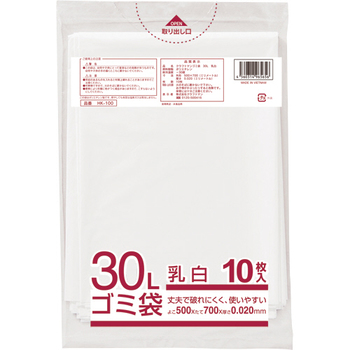 クラフトマン 業務用乳白半透明 メタロセン配合厚手ゴミ袋 30L HK-100 1パック(10枚)