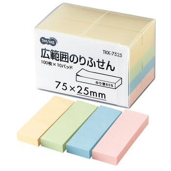 TANOSEE 広範囲のりふせん 75×25mm 4色 1パック(10冊)