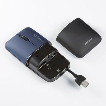 サンワサプライ 静音BluetoothブルーLEDマウス SLIMO (充電式) ネイビー MA-BBS310NV 1個