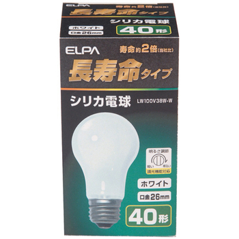 ELPA 長寿命シリカ電球 40形 38W E26 ホワイト LW100V38W-W 1個
