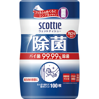 日本製紙クレシア スコッティ ウェットティシュー 除菌 アルコールタイプ 本体 1個(100枚)