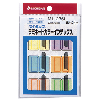 ニチバン マイタック ラミネートカラーインデックス 保護フィルム付 大 27×34mm 6色 ML-235L 1パック(54片:各色9片)